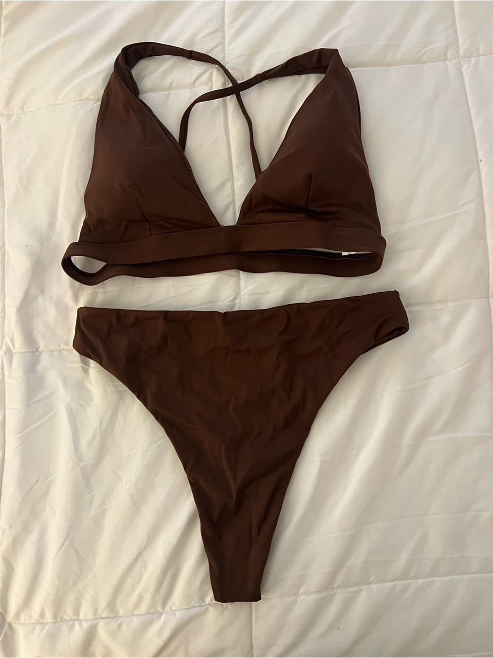 Amazon Women's Brown Triangle thong Bikini Set - Deep Chocolate Two-Piece